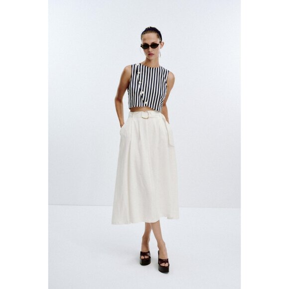 ZARA BELTED LINEN BLEND LONG DRESS - Picture 1 of 10